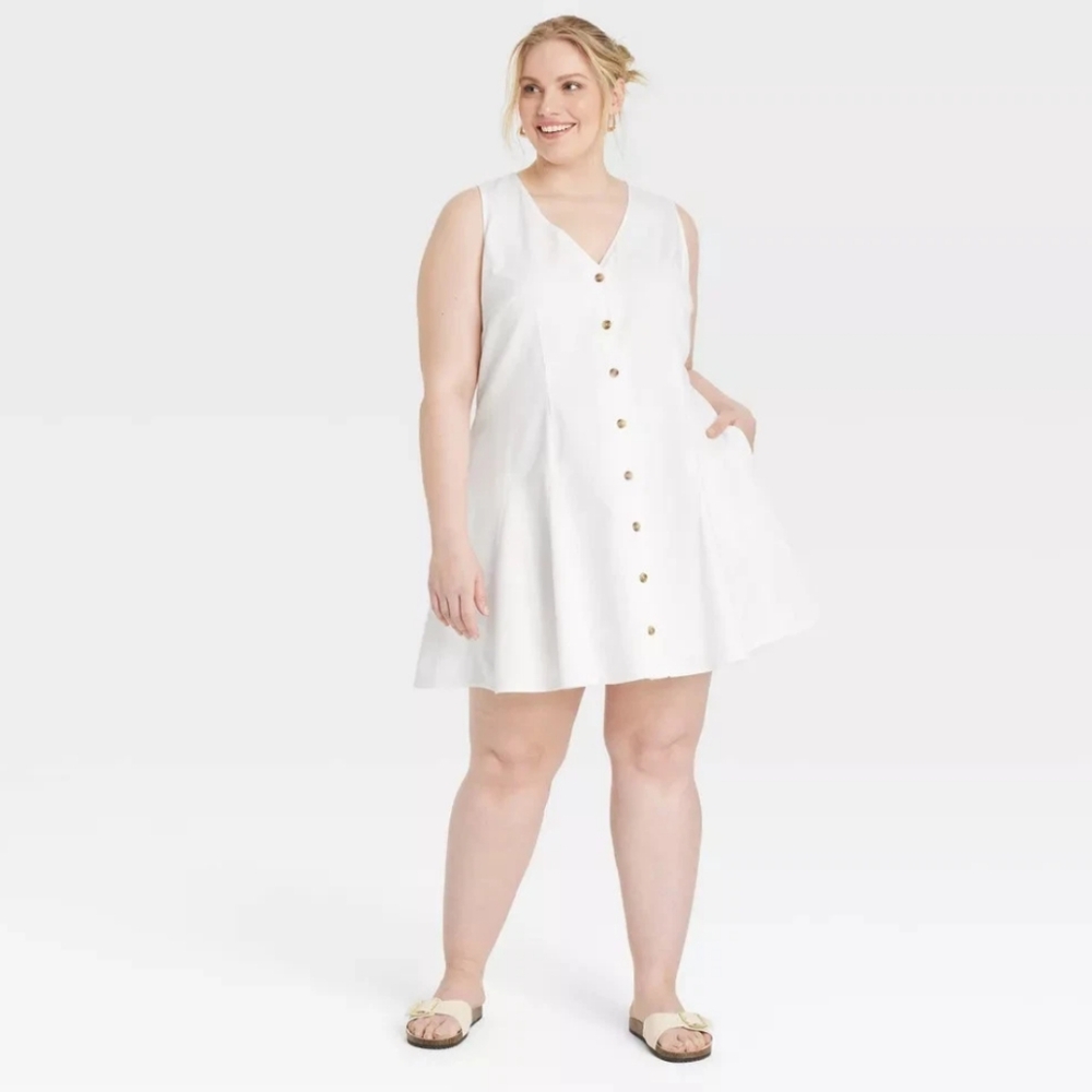 NWOT White Button Front A-line Mini Dress Size 1X